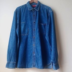 Vintage Guess Denim Long Sleeve Shirt Rear Bleach Dot Pattern Men's SZ XL